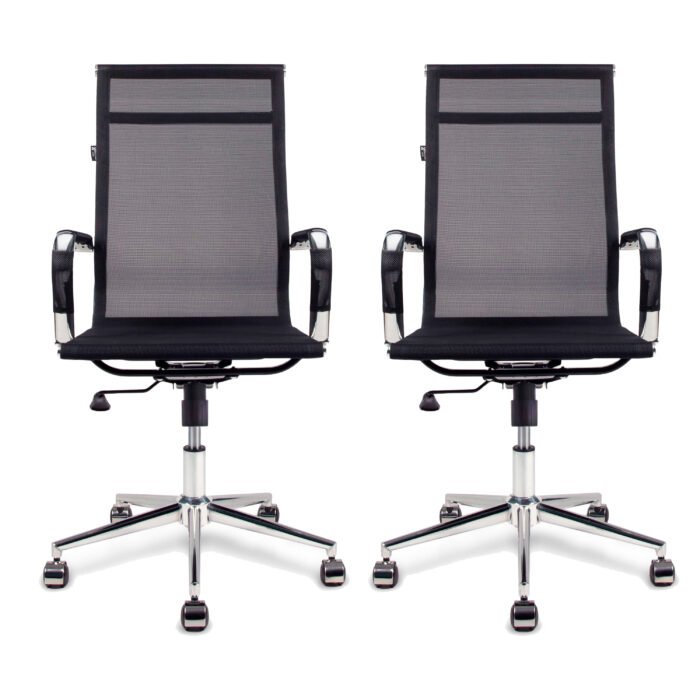Kit 2 Cadeiras de Escritório Presidente Giratória Esteirinha Charles Eames Preta Mesh