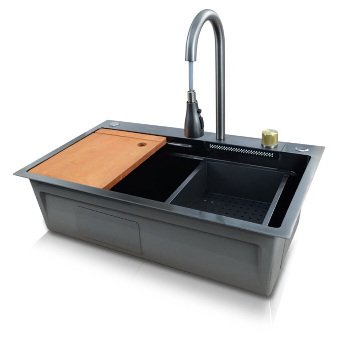 Kit Cuba Quadrada + Torneira Extensível com Cesto e Tabua