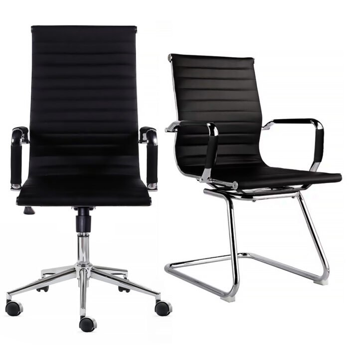 Cadeira Presidente Giratória Esteirinha + Cadeira Interlocutor Secretária Pés Fixos - Cores