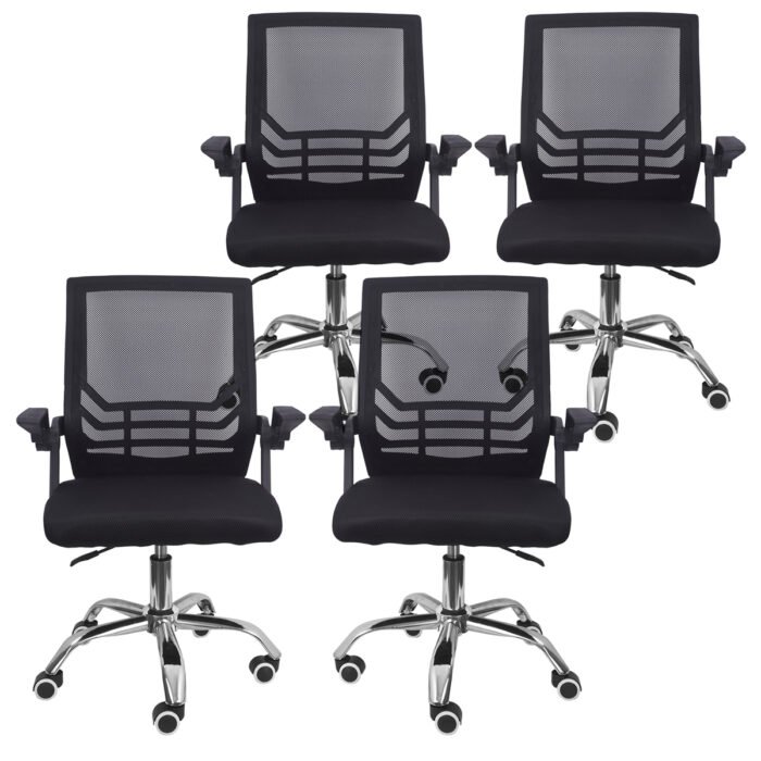Kit 4 Cadeiras Secretária Giratória Braço Flexível Preta Best Chair Preta