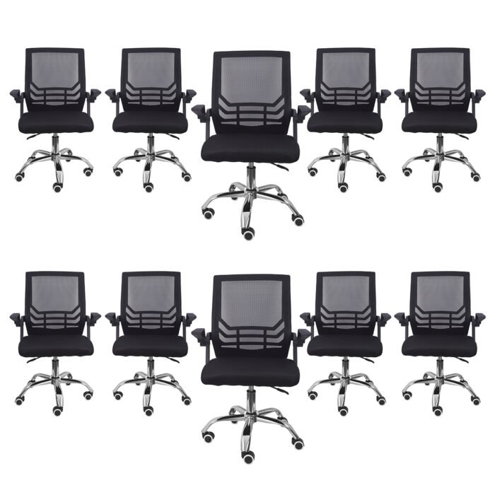 Kit 10 Cadeiras Secretária Giratória Braço Flexível Preta Best Chair Preta